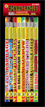 10 ball roman candle assorted tail effect